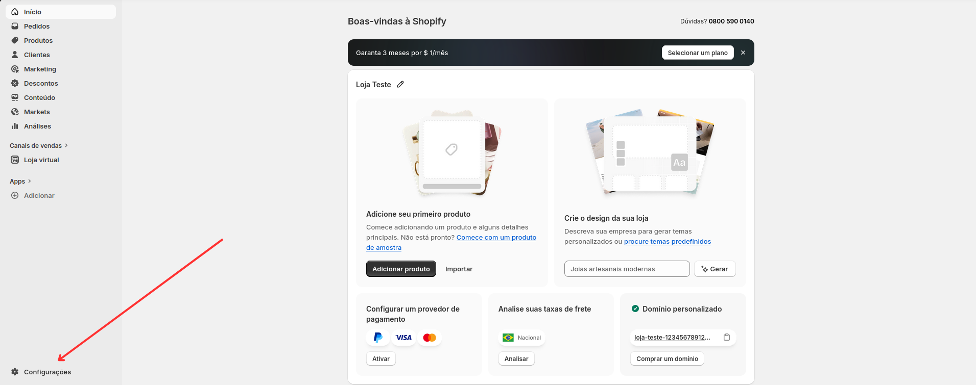 Tela de integração da Shopify no checkout
